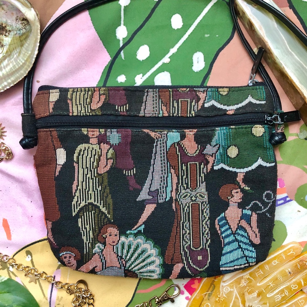 Vintage Embroidered Purse - 90s Whimsical Style Shoulder Bag - Tapestry 20s Jazz